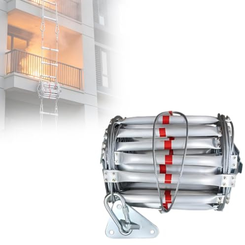 PweKzxt Escalera De Cuerda De Emergencia Multifuncional De AleacióN De Aluminio, Escalera De Incendios PortáTil Reutilizable para Exteriores, Escalera De Cable De Acero Resistente Al Fuego 5m