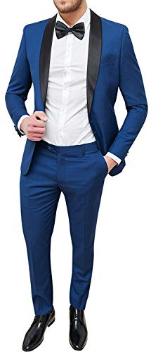 Abito Uomo Sartoriale Blu Chiaro Slim Fit Vestito Smoking Elegante Cerimonia (46)