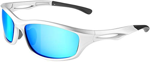 BALINCO Occhiali sportivi polarizzati Occhiali da sole da ciclismo con protezione UV400 per donne e uomini Perfetti per lo sci e lo snowboard per le piste da sci (argento lucido - specchio blu)