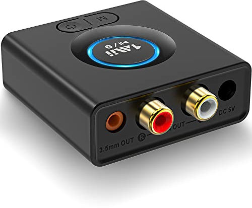 1Mii ML200 Recepteur Audio Bluetooth 5.1, Adaptateur Bluetooth pour Système Stéréo Domestique avec RCA 3,5 mm Jack AUX, SBC AAC sans-Fil Hi-FI Récepteur pour Smartphone, Tablette, 12hrs Playtime