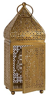 Serene Spaces Living Große marokkanische goldverzierte Kerzenlaterne, antikes Gold-Laterne, Veranstaltungen, 11.4 cm Durchmesser und 30.5 cm hoch