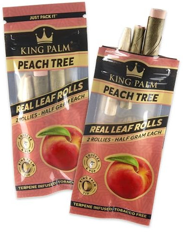 King Palm Flavors Rollie Size Cones - 2 Pack, 4 Rolls Terpene Infused - Squeeze & Pop Pre Rolls - Organic Flavored Pre Rolled Cones - King Palm Flavors Pre Rolls - (Peach Tree)