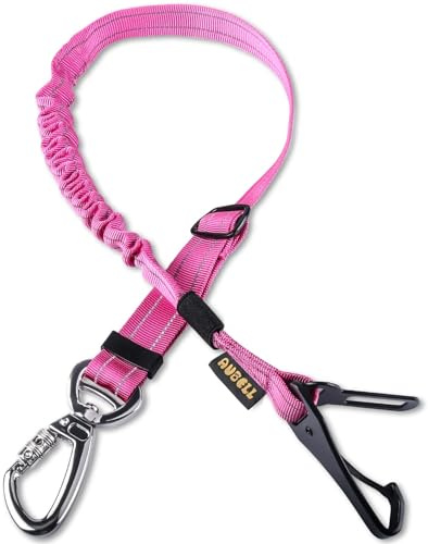 AUBELL Ceinture de sécurité réglable pour chien - Ceinture de sécurité pour chien - Harnais élastique - Avec clip de fermeture à crochet et boucle - Mousqueton pivotant - Rose