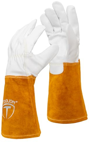 TOOLIOM Premium Goatskin TIG Welding Gloves Cuff Cowhide Split Leather with Soft Lining High-Dexterity (14-inch, Extra Large)