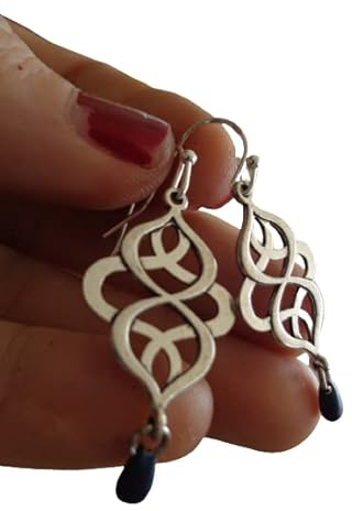 ◦•●◉ஐ KELTISCHER KNOTEN & JAPANISCHE MATTE GLASTROPFEN IN DUNKELBLAU AN FORMSCHÖNEN HAKEN ஐ◉●•◦ wunderschöne romantische Ohrringe mit formschönen Ohrhaken