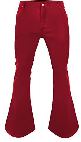 Herr Bell Bottom Byxor 70-tal, Disco Utsvängda byxor passar 60-talet 70-tals kläder för män, herr klocka botten vintage jeans, Röd, 33W