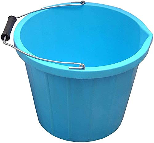 1 x Blue Plastic Builders Bucket 3 Gallon 14 Litre Water Mixing Storage Strong with Handle and Spout Contractors Bucket Ideal for Construction Trade DIY Animal Feed Made in U.K.