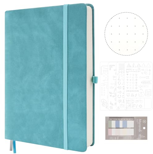 Notizbuch A5 Dotted, 21.5*14.5cm Hardcover Dotted Bullet Journal mit 320 Seiten, 100g/m² Tintenfestes Gepunktet Notizbücher mit Schablonen und Haftnotizen, Dotted Tagebuch für Büro Schule(Grün)