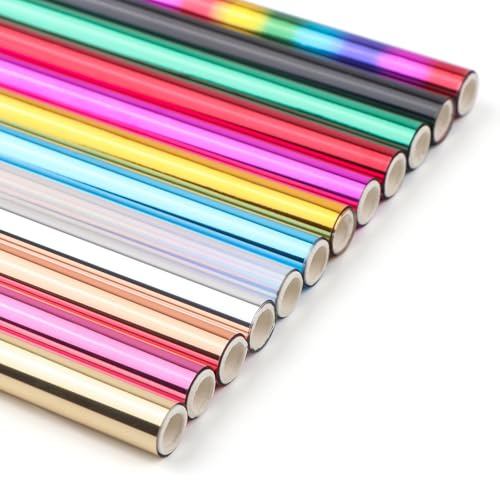 OTCRAFT 12 PCS Per 5.9inx4.26ft Heat Activated Foil,for Glimmer Hot Foil Roll Heat Activated Foil,Foil Transfer Sheets for Scrapbooking Use with hot Foiling Pens & Adhesives/Glue (12 Colors)