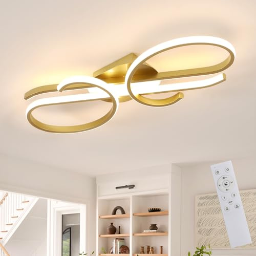 DELIPOP LED Ceiling Light Dimmable, 29W Modern Ceiling Lamp with Remote Control Design Curved, Gold Acrylic Chandelier for Living Room, Bedroom, Hallway & Kitchen