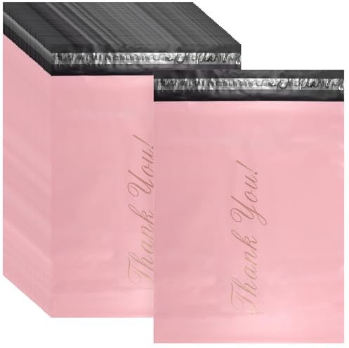 MAHIONG 100 st 32 x 40 cm paket postpåsar, rosa plastpåsar med gyllene tack, självhäftande och ogenomskinliga paketväskor, fraktväskor för kläder, förpackning