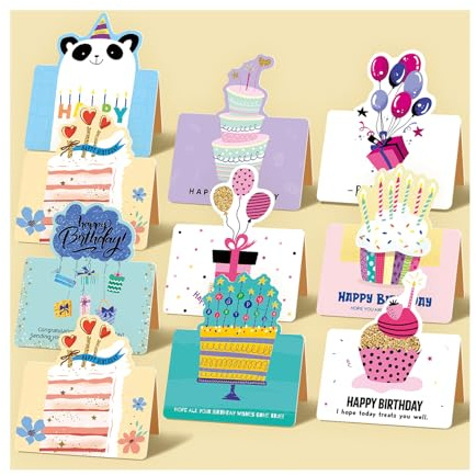 10 Colourful Happy Birthday Card Cartoon Shaped Easy to Write Paper Happy Birthday Greeting Card Suitable for Kids, Girls, Women, Men, Birthday Party Gifts, Bouquets, Greetings Writing