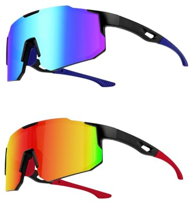 MEMSJIUWEN Occhiali da bicicletta, occhiali da sole per uomo e donna, protezione uv400, occhiali da sole per moto, corsa, sci, baseball, pesca, beach volley (E colore 2 pezzi)