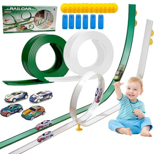 Caossuixin 2 Pack 5M Flexible Race Car Track for Kids with 4 Alloy Car, Speed Toy Car Track for Loops, Jumps, Ramps with Suction Cups Christmas Birthday Gifts for 3 4 5 6 7 8 Years Old Boys Girls Kids