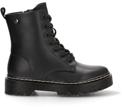 Etika Botas Militares para Mujer, Botín de Combate con Suela Track, Cierre con Cremallera y Cordones, Piel Sintética, Modelo 11046 Negro - 38