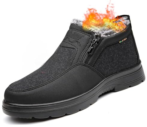 Bottes d'hiver en cuir pour homme - Imperméables - Antidérapantes - Chaudes - Orthopédiques - Chaudes - Bottes de neige d'hiver - Doublure en fourrure - Bottines avec fermeture éclair latérale, Noir