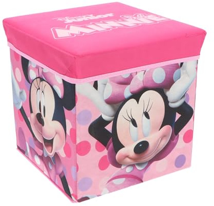 Children’s Folding Storage Toy Box Stool – 30×30×30 cm | Foldable Ottoman with Removable Lid | Kids Toy Chest & Seat | Folds Flat for Easy Storage | Fun Designs for Playrooms & Bedrooms (Minnie Pink)