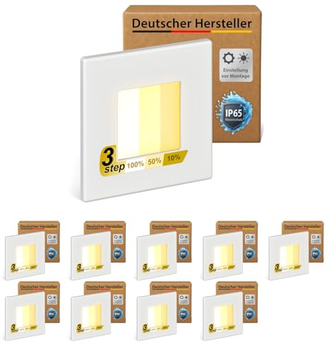 ledscom.de 10 lámparas LED para escaleras/empotrables en pared FEMA para interior y exterior, cuadradas, 80 x 80 mm, blanco cálido