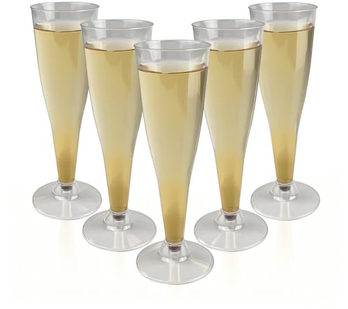 CHALVIOR Eleganta champagneglas av plast, 135 ml, genomskinliga, hållbara och återanvändbara, lätta att rengöra, högkvalitativa flöjter, för fester, födelsedagar, bröllop, nyår