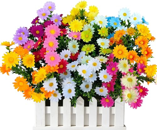 Jusdoja 9 Bundles Artificial Flowers and Plants for Outdoor, UV Resistant | Silk Daisy & Faux Wildflowers in 9 Colors. Summer & Autumn Decor for Garden, Window Box & Hanging Basket.