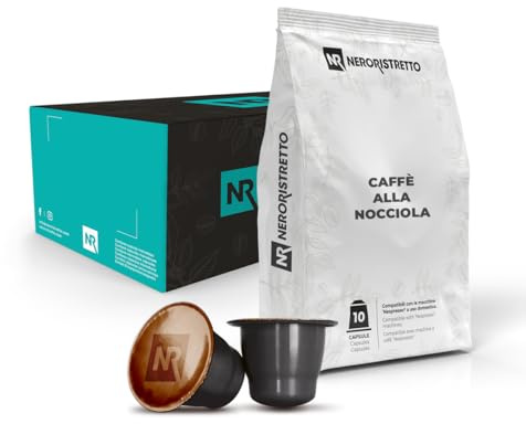NERORISTRETTO Caffè alla Nocciola 50 capsule (5 confezioni da 10) Compatibili con le Macchine ad uso domestico Nespresso®*, Preparato Solubile Aromatizzato, Dosaggio Consigliato 40 ml