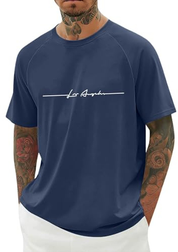 Camiseta Hombre Cuello Redondo Manga Corta Estampado Los Angeles Oversize Transpirable Casual Deporte Verano Playa Vacaciones