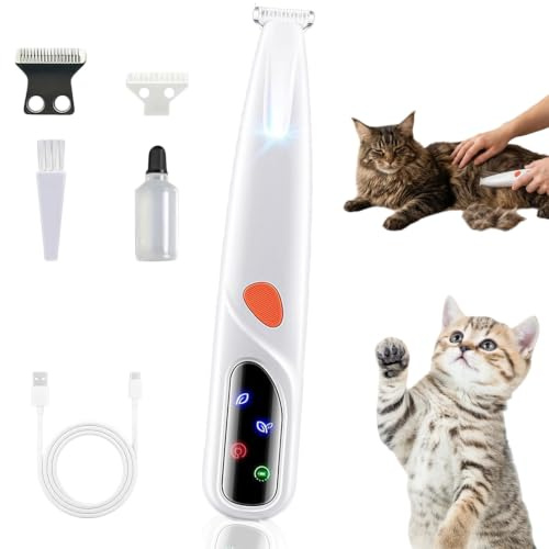 Chatinou Tondeuse de Précision pour Chat, Patte Chien Entre Coussinets LED, IPX6, Rechargeable USB, Tondeuse Chat Silencieuse Pour Pattes, Yeux, Oreilles, Visage