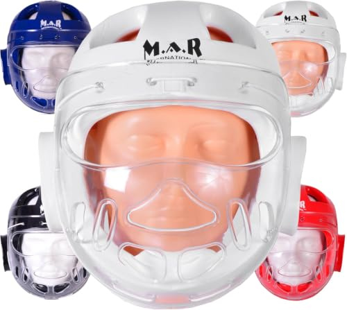WKF Karate Inspired Head Guard with Face Mask Protector | Taekwondo Face Shield | Martial Arts Headgear for Kids & Adults | Karate, Kickboxing, Boxing Sparring Head Guard (Black, XS)
