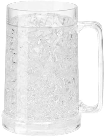 Sjfbebsy Boccali da birra da congelatore da 450 ml a doppia parete, bicchiere da pinta in plastica a raffreddamento rapido con manico, trasparente