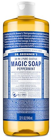 Dr. Bronner's Pure-Castile Magic Liquid Soap - Made with Regenerative Organic Certified Oils- 18-in-1 Uses for Face, Body, Hand, Hair, Laundry & More- Vegan, Non-GMO- Body Wash- Peppermint,32oz