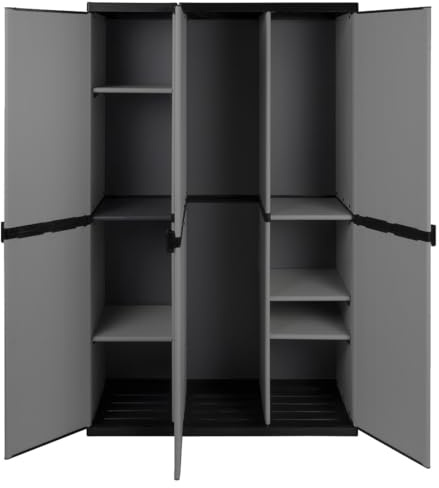 Universel modulable plastique Armoire avec 3 Portes, vestiaire/sans compartiment et sols. Solide réglable en hauteur, en gris. Dimensions : 102 x 39,5 x 168 cm.