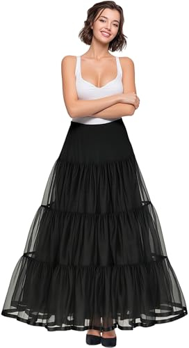 Shimaly Women's Floor Length Wedding Petticoat Long Underskirt for Formal Dress (XL-3XL, Black)