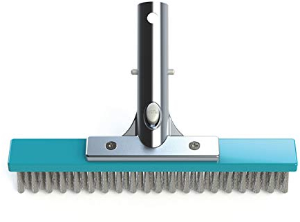 BAYROL Brosse de Nettoyage - 25 cm avec Poils en Acier Inoxydable - raccord en Aluminium - pour Les bassins en carrelage et en mosaïque - Compatible avec Toutes Les perches télescopiques Standard