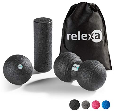 Relexa Faszienset MINI - 4-Teiliges Set Zur Massage Bei Rückenschmerzen & Als Fitness-Training Zubehör - Angenehmes Material & Recyclebar - Schwarz