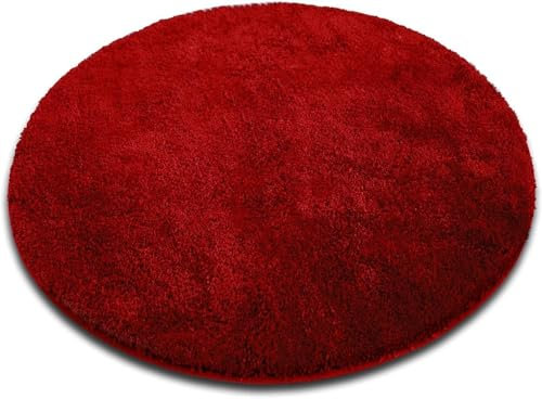Floordirekt Badematte Sky - Badezimmerteppich - Weicher, dichter Hochflor - Rutschhemmend & Schnell trocknend - Geeignet für Fußbodenheizung - Eckig & Rund (Rund - Ø 95 cm, Beerenrot)
