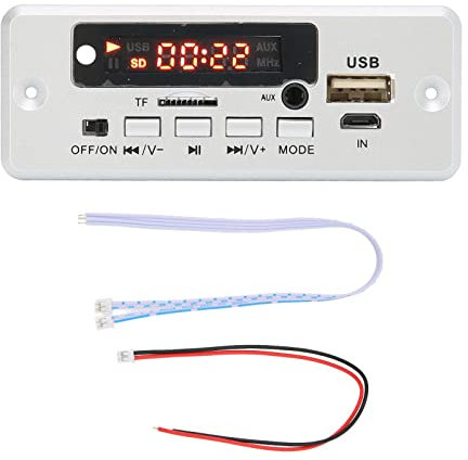 ciciglow Scheda di Decodifica MP3 USB, Modulo di Registrazione Bluetooth Stereo per Auto da 12 V con Amplificatore di Potenza 2x5 W Radio FM Integrata e Funzione di Memoria(d'Argento)