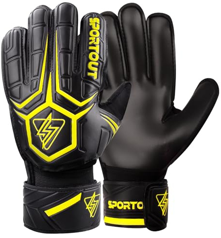 Sportout Goalkeeper Gloves with Finger Protection, 4mm Latex Goalkeeper Gloves for Kids Adults Teens (Black, Yellow, 10)