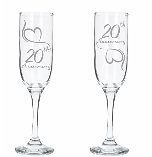 Always Looking Good 20th Wedding Anniversary Set of 2 Engraved Champagne Flute Glasses - China Wedding (ALG)