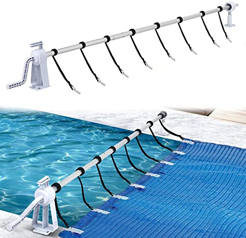 Aufun Rullo Avvolgitore Piscina, Sistema di avvolgimento in Alluminio da 1,05m a 6,15m per Teli solari e coperture per Piscine, Avvolgitore per Piscine Fuori Terra,8 Fasce di Fissaggio(1,05m-6,15m)