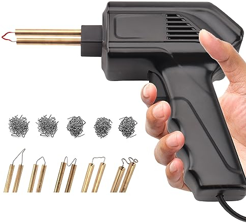 Soldador de Plástico con Grapas,70W Calentamiento Rápido de 3S,Grapadora Plástico Caliente de Parachoques de Coche con 205 Pcs 5 Tipos Grapas,Herramienta de Reparación de Soldador Parachoques