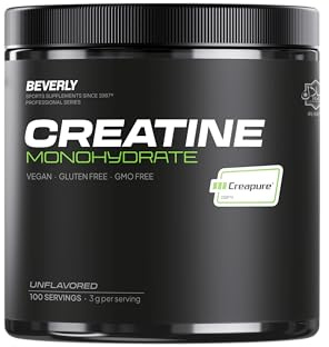 Beverly Creatina Monohidrato Creapure® 300g (100 dosis) – Micronizada, Alta Pureza Alemana, Sin Aditivos, Vegana – Aumenta Rendimiento y Fuerza en Entrenamientos Intensos - Sin Sabor
