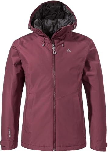 Schöffel Damen Ins Jacket Style Wildkar WMS, wetterfeste, wärmende Outdoorjacke mit 2-Wege-Stretch, atmungsaktiver, wasserdichter Anorak mit verstellbarer Kapuze, acai, 36