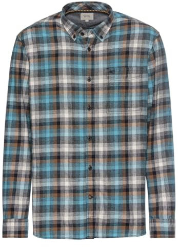 camel active Herren Langarmhemd mit Karomuster Blau Grau, Menswear-L