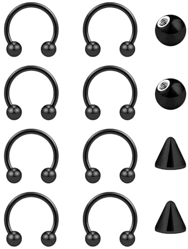 Besyvvin Herradura Piercing Nariz Labio Septum Anillo 16G Acero Inoxidable Negro 6mm Circular Barbell Piercing Ceja Helix Cartílago Pendientes Daith Rook Joyería Piercing