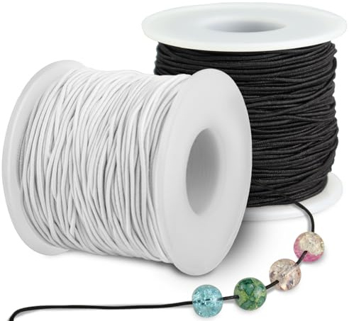 Suofuolef 2 spolar, 100 m, gummiband för armband, 1,0 mm elastiskt pärlsnöre, gummiband med sax för smyckestillverkning, halsband, gör-det-själv hantverk (50 m/rullar)
