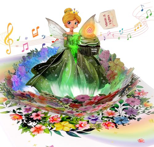 Ecloverlife Birthday Card, 3D Pop-Up Birthday Card for Girls, Musical Birthday Card with Colorful Lights, Fairy Birthday Card for Girls, Daughters, and Granddaughters