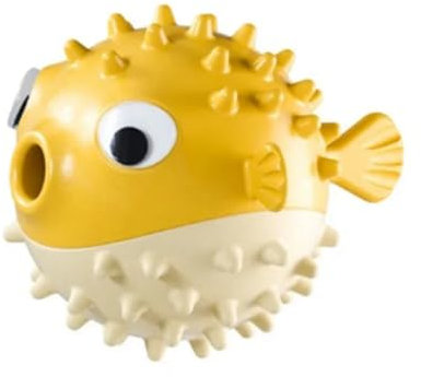 Remingtape Futterball für Hunde in Fischform, Bissfestes Spielzeug für Backenzähne, Zur Zahnreinigung für Hunde, Kauspielzeug für Auslaufendes Futter, Gelb