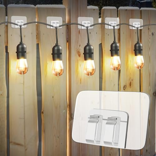 Hooks for Outdoor String Lights Clips: Heavy Duty Cable Clips with Waterproof Adhesive Strips for Hanging Christmas Light - Outside UV-Resistant Clear Sticky Cord Holders Rope Organizer (180)