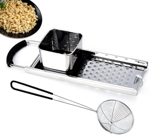 Stainless Steel Spaetzle Maker Set, Widen Handle Homemade Egg Noodle Dumpling, Stainless Steel Spider Strainer for pots and Pans Making Tool, Homemade German Egg Noodle Dumpling Making Tool Se
