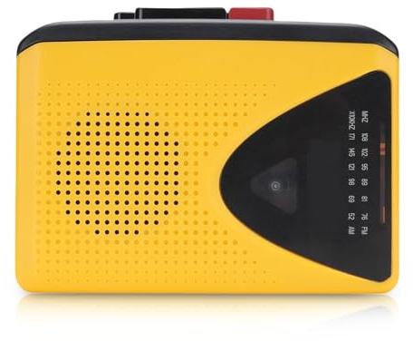 Plyisty Reproductor y grabador de cassette portátil, radio AM FM en micrófono, cargador y conector para auriculares, batería DC Powered Lightweight Compact Tape Player